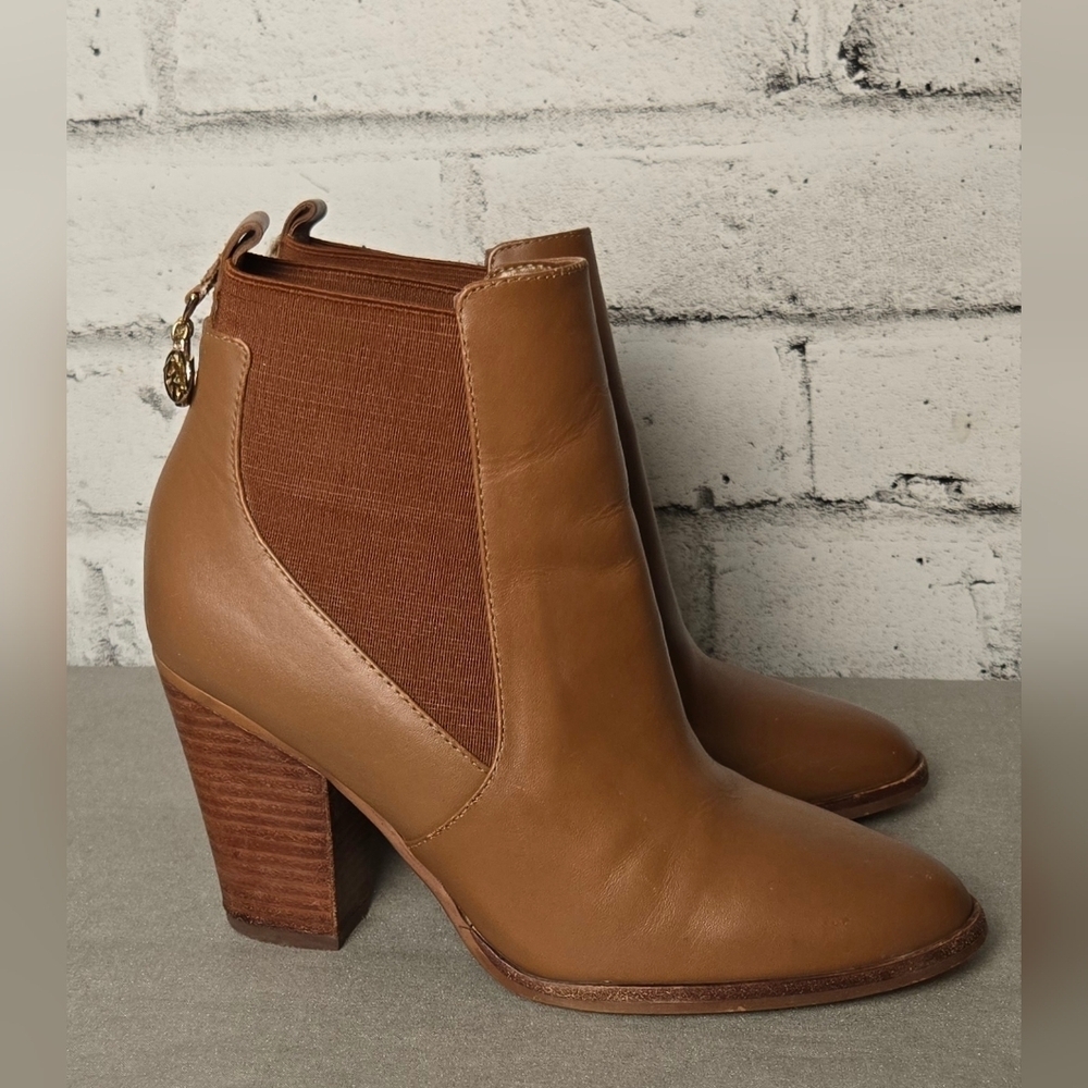 Michael Kors Leather Chelsea Ankle Boots Brown Block Heel Size 7 - Picture 5 of 12
